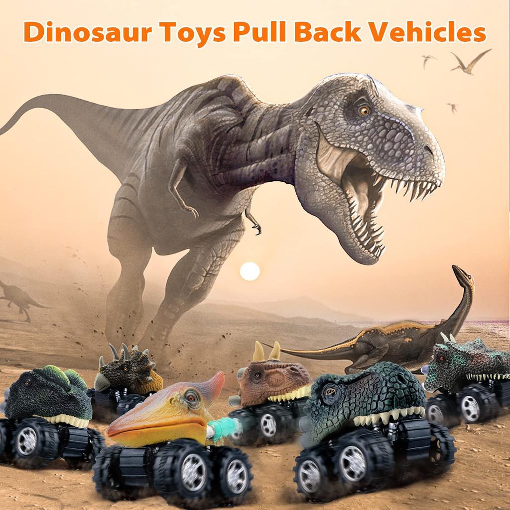 Dinosaur Toys for 3 Year Old Boys, Pull Back Dinosaur Toys, 6 Pack Set Car Toys, Christmas Birthday Gifts for Kids 1 2 3 4 5 6 Year Old Boys Girls