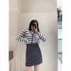2022 Autumn Plus Size Striped V-Neck Knit Cardigan for Women - Slimming Top Outerwear for Curvy Figures