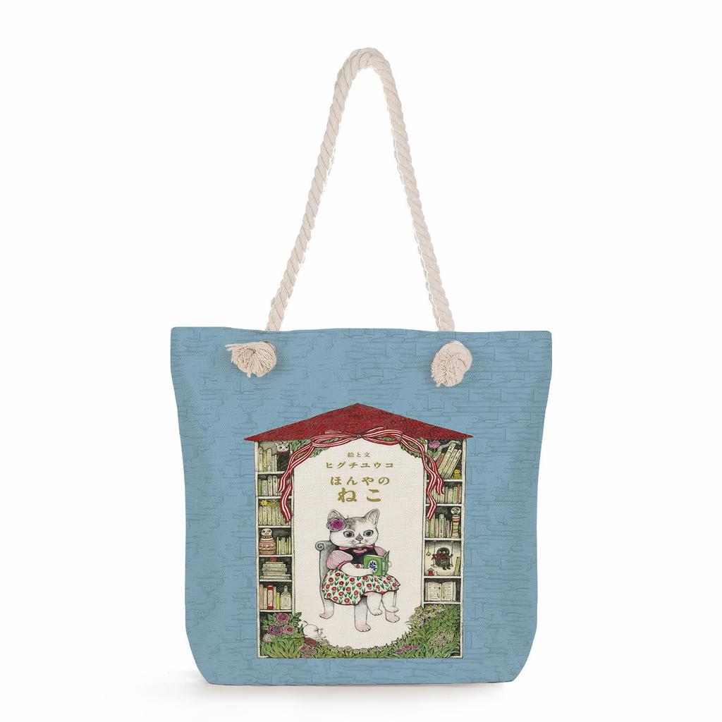 Multifunctional Cute cartoon cat Printed Thick Rope Shoulder Beach Bag Casual large capacity handbag 7610