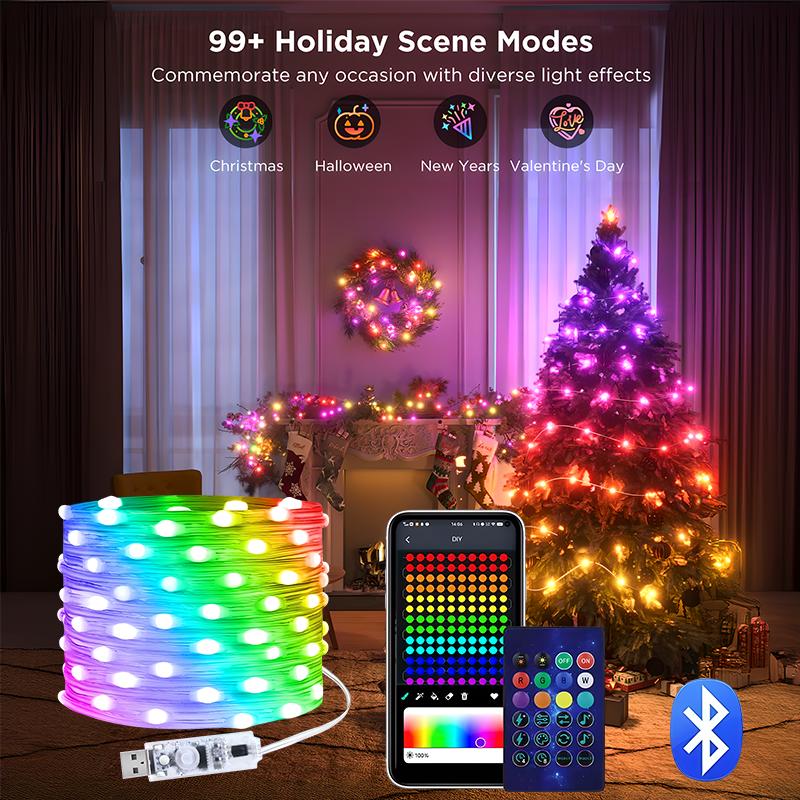 

2.1M Рождественская елка светодиодные гирлянды гирлянда Рождество приложение Bluetooth DIY программируемый RGBIC звезда фея гирлянда водопад свет декор