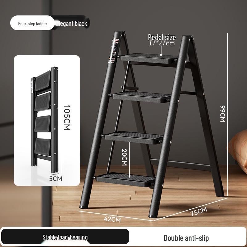 Multifunctional Folding A-Frame Telescopic Ladder: Indoor Thickened 3 or 4-Step Climbing Ladder