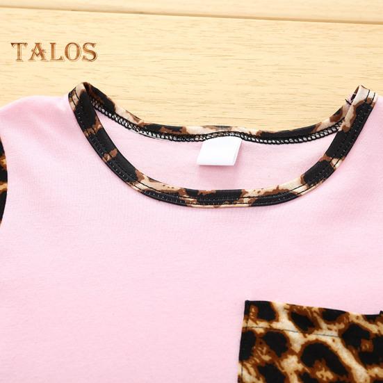 2Pcs Leopard Print Outfit for Baby Girl Summer Short Sleeve Pocket Round Neck Top Shorts Cute Sisters Matching Suit for Daily Wear Photography Parties