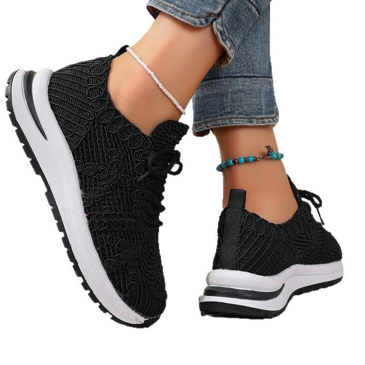 Plus Size Shoes for Women Summer Autumn Fashion Mesh Breathable Comfortable Lace Up Platform Wedges Non-slip Sneakers 2025
