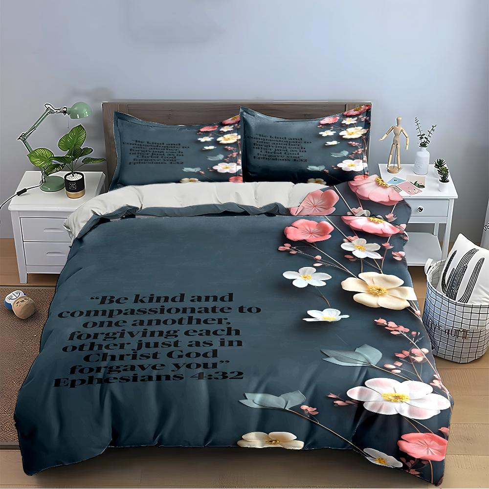 Floral Bedding Set with Bible Verse Bedding set (1 duvet cover, 2 pillowcases, duvet not included)