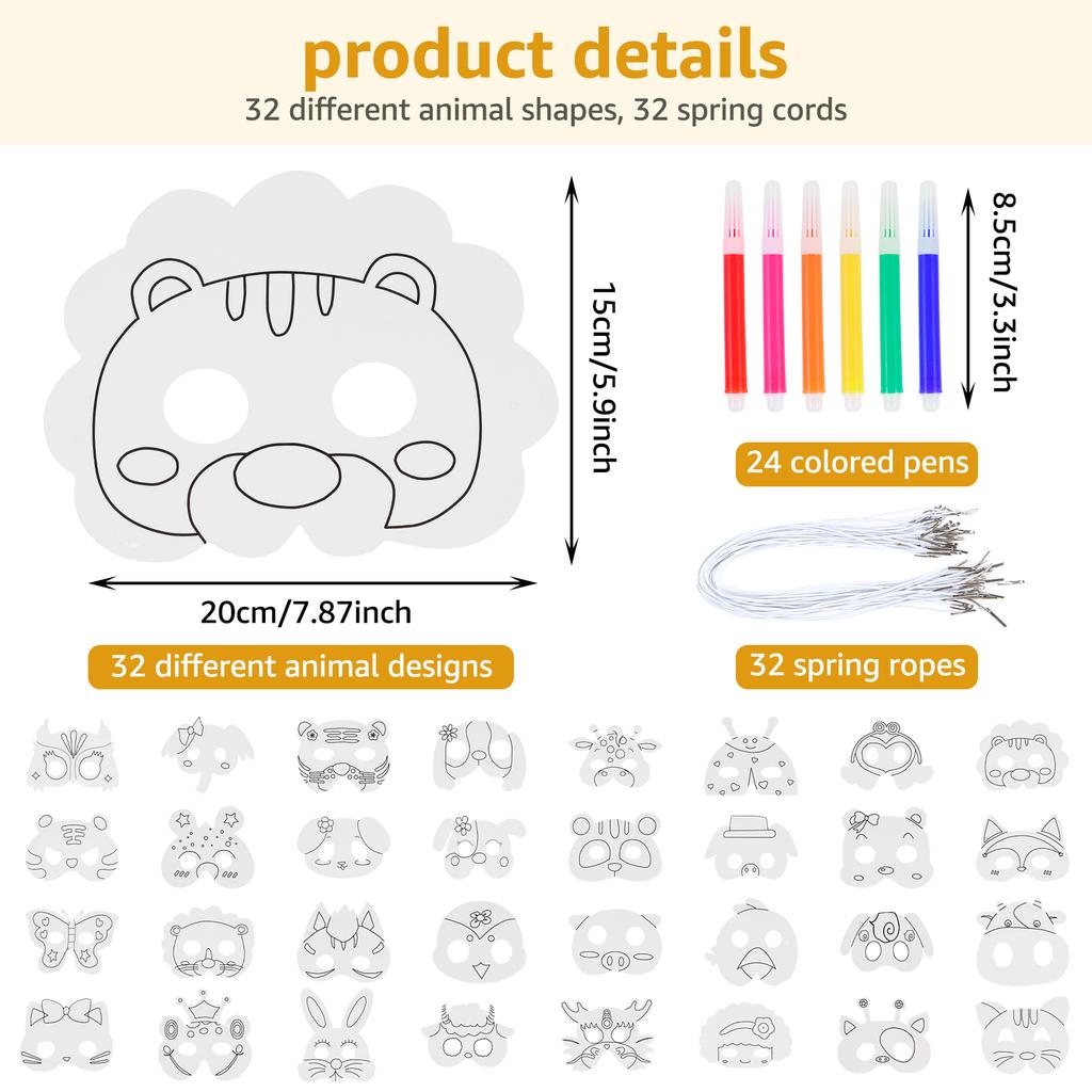 6/32 szt. Zestaw Masek DIY na Imprezę Tematyczną Kreatywne Maski Zwierzęce Puste Zestaw Masek Łatwe w Użyciu Zestaw Masek do Kolorowania Papierowe Z Gładką