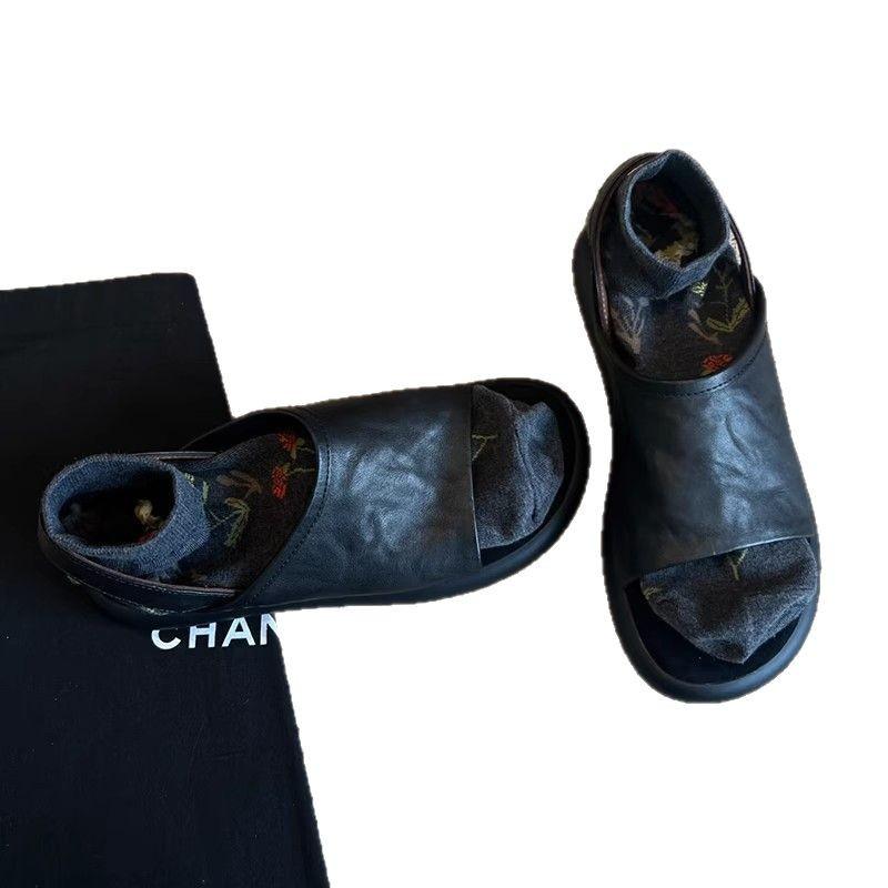 Version peau de mouton~ sens du design de niche sandales rétro creuses à bout ouvert pour femmes décontractées polyvalentes plates à bride arrière chaussures romaines