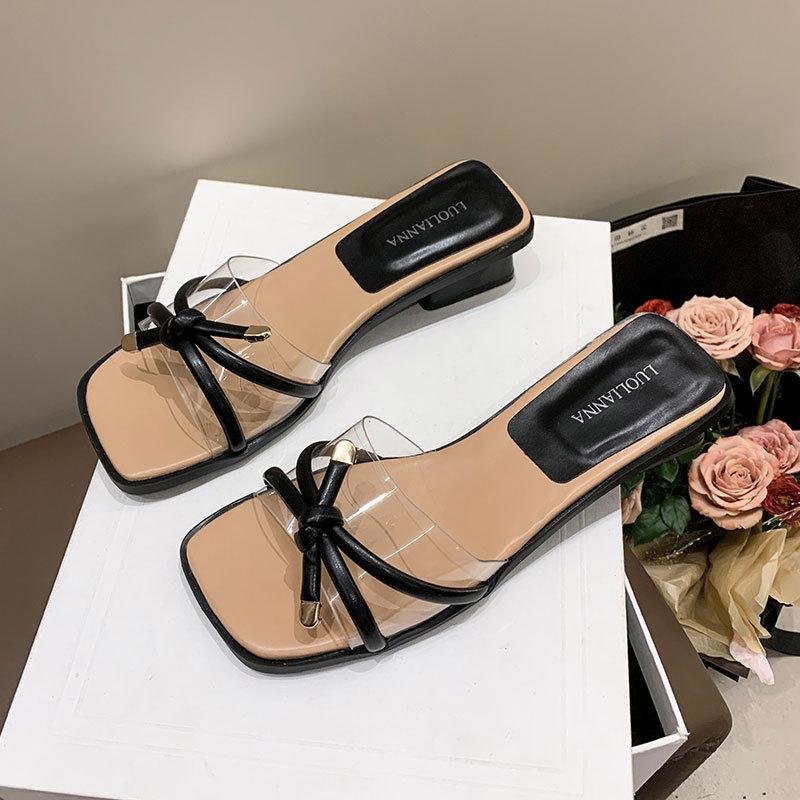 

Fairy wind sandals female summer wear 2025 new sweet bow thick heel sandals female silver sandals with skirt 35 чорний