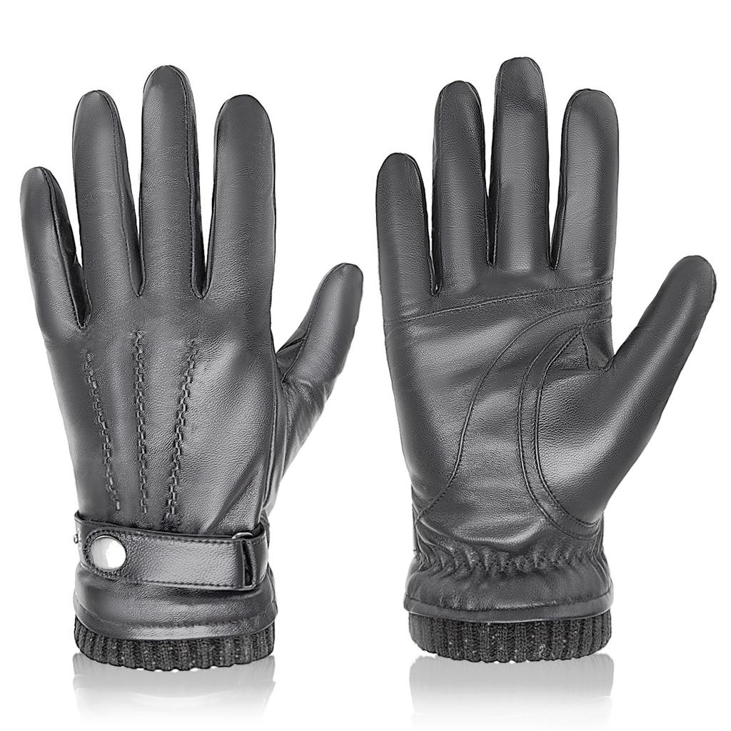 Gants en Cuir Véritable Peau de Mouton Hommes Femmes Hiver Chaud Doublure Cachemire Écran Tactile Gants de Sport pour Course à Pied Vélo Ski Conduite
