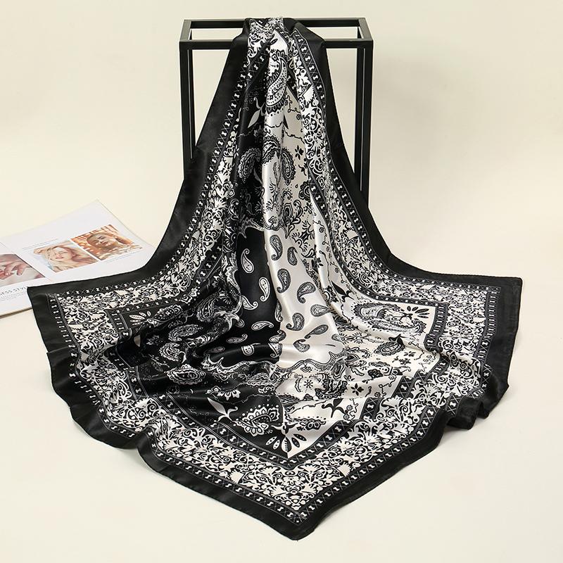 New Paisley Print Female Luxury Square Scarf for Women Silk Satin Shawl Muslim Hijab Fashion Soft Wrap Hair Band Ribbon Headband