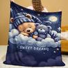 Teddy Bear Star Cloud Flannel Blanket Soft Polyester All Season for Home Camping Travel, Birthday & Anniversary Gift