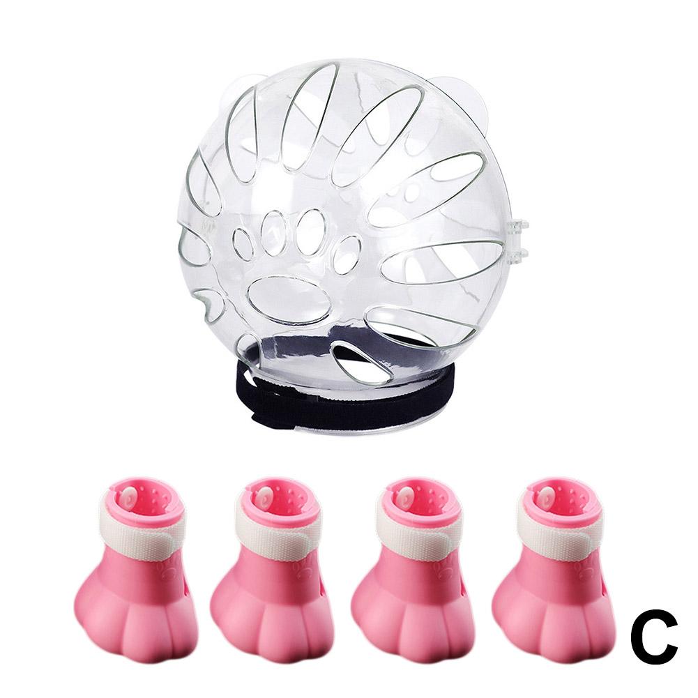 Cat Muzzle and Boots Anti Bite Cat Breathable Hood Anti-Licking Clear Reusable Cat Helmet with Paw Cover Anti-Scratch Paw Shoes