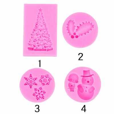 4 Christmas Snowman Snowflake Christmas Tree Leaves Silicone Mold Fondant Chocolate Cake Silicone Baking Mold