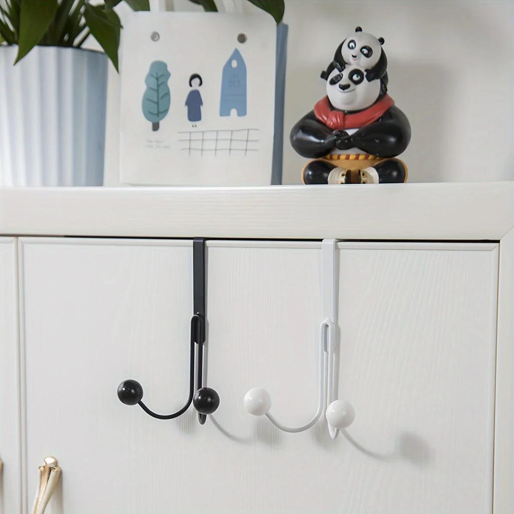 1pc Iron Simple Door Hooks, Nail-free Wardrobe Door Hooks, Metal Craft Coat Multi-functional Double-headed Hooks