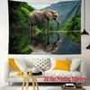 African Elephant Nature Tapestry Wildlife Reflection Lake Wall Hanging Animal Decor Bedroom Print