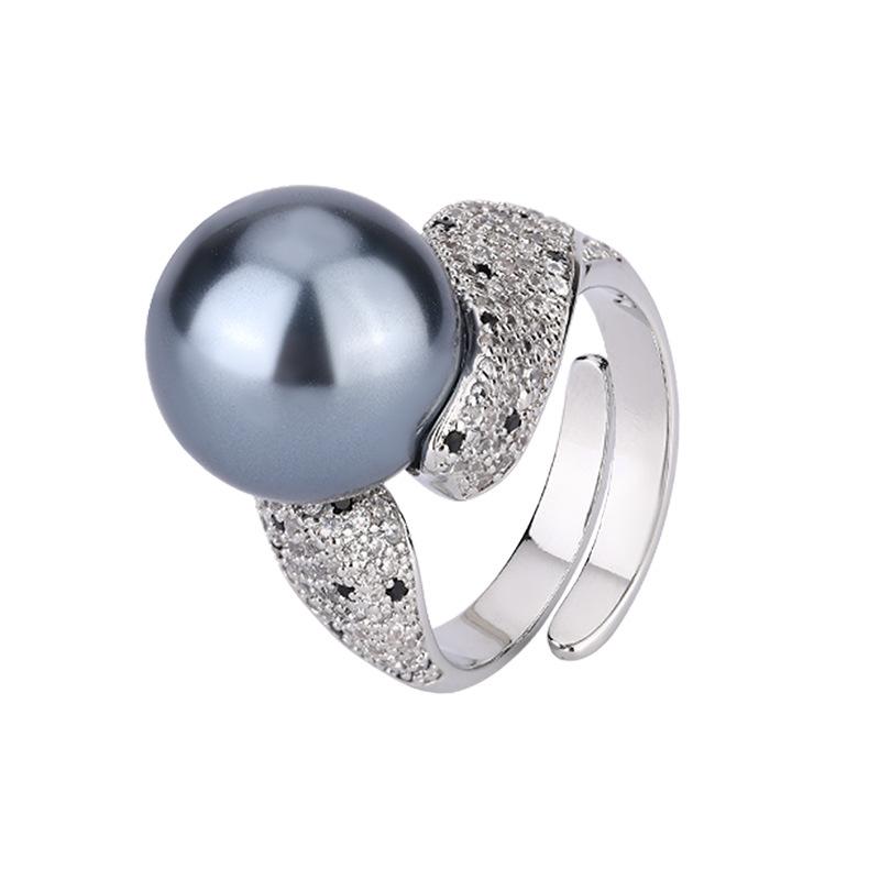 Jewelry Copper Platinum Plated Pearl Temperament Niche Design Ring 14Mm