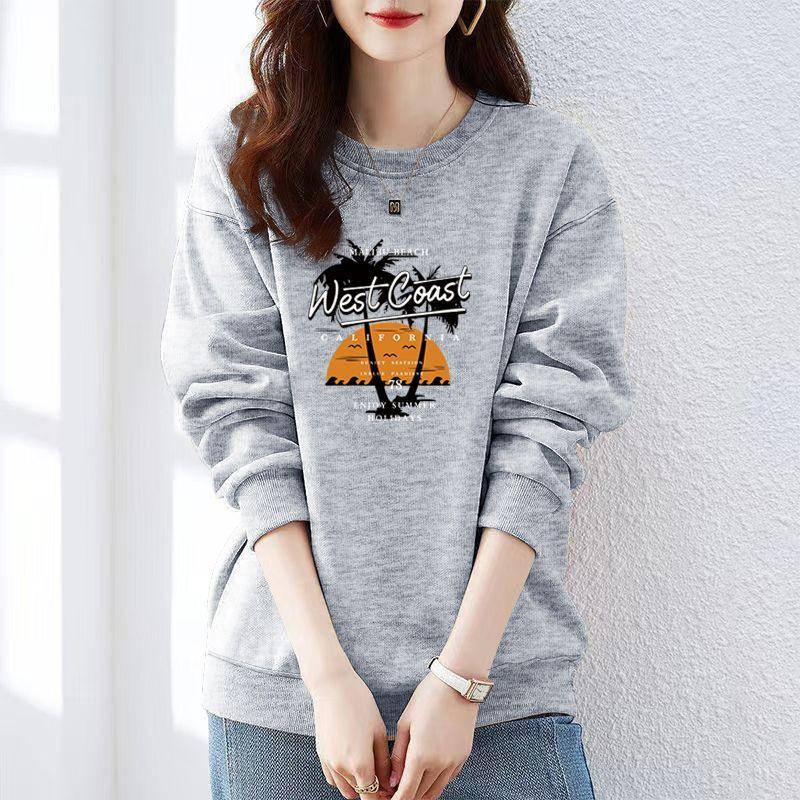 

Модная толстовка для женщин Осень Новая тонкая секция Высокое качество Свободный корейский стиль Повседневный топ L серый