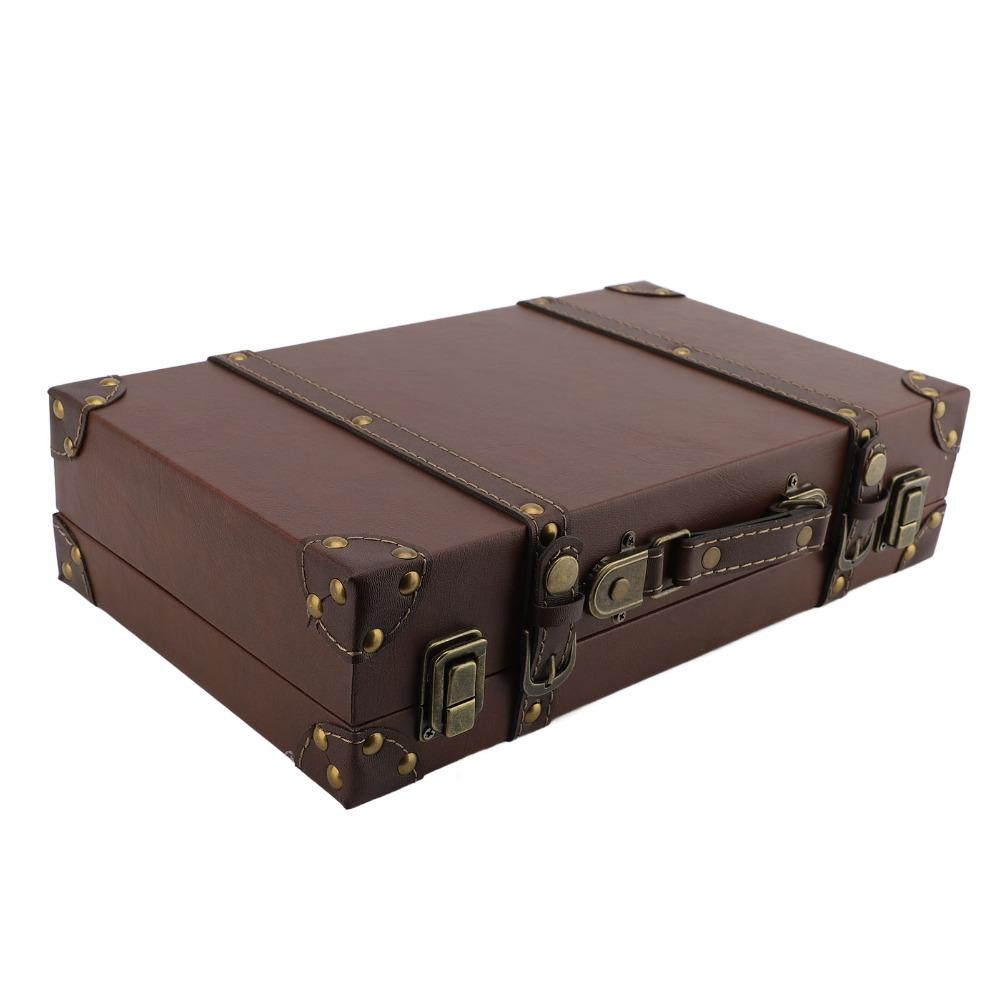 Wood Vintage Suitcase Leather Multi-purpose Organizer Wooden Storage Box Home Organization