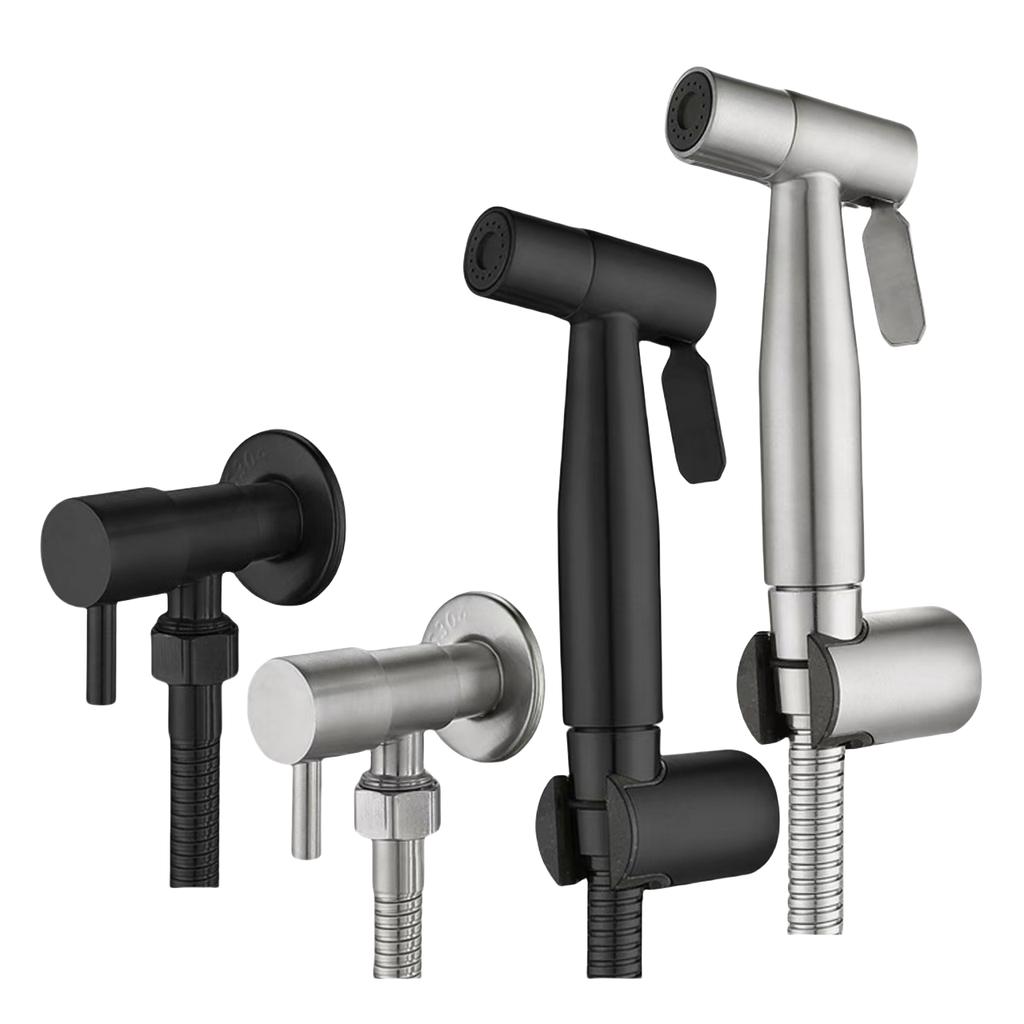 Modern Matte Black Stainless Steel Wall-Mounted Bidet Sprayer Set with Horizontal Spray and Self-Cleaning Nozzle