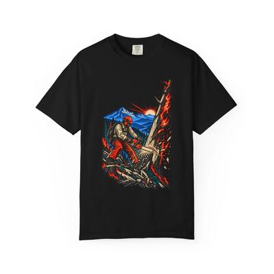Wildland Sawyer Chainsaw Graphic T-Shirt Black Front Print Comfort Colors 1717