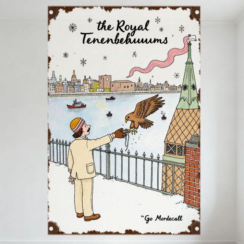 

Винтажная металлическая жестяная табличка «Королевские Тененбаумы», Зимний городской пейзаж со снегом, Красная лодка и Сокол, Декор для домашнего бара, клуба, мужской пещеры, Ретр 20x30cm（7.8x11.8inch）