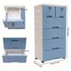 6-Drawer Modular Storage Cabinet – PP Plastic Dresser with Wheels & Locks – White/Blue – 50 x 35 x 102 cm