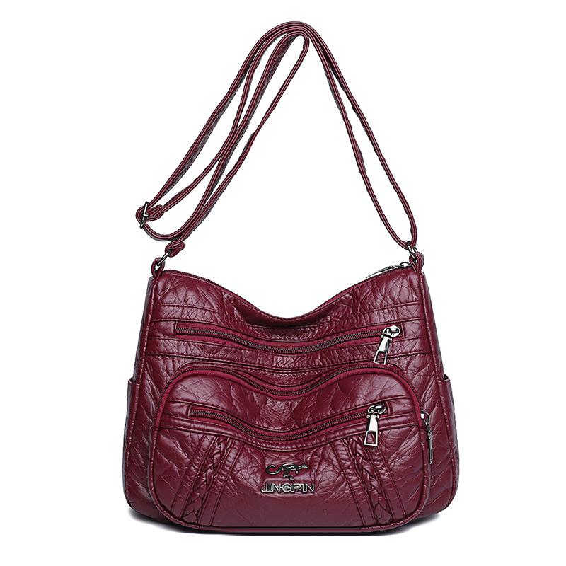 Dameveske i mykt skinn Middelaldrende morsveske Enkel skulder Crossbody-veske