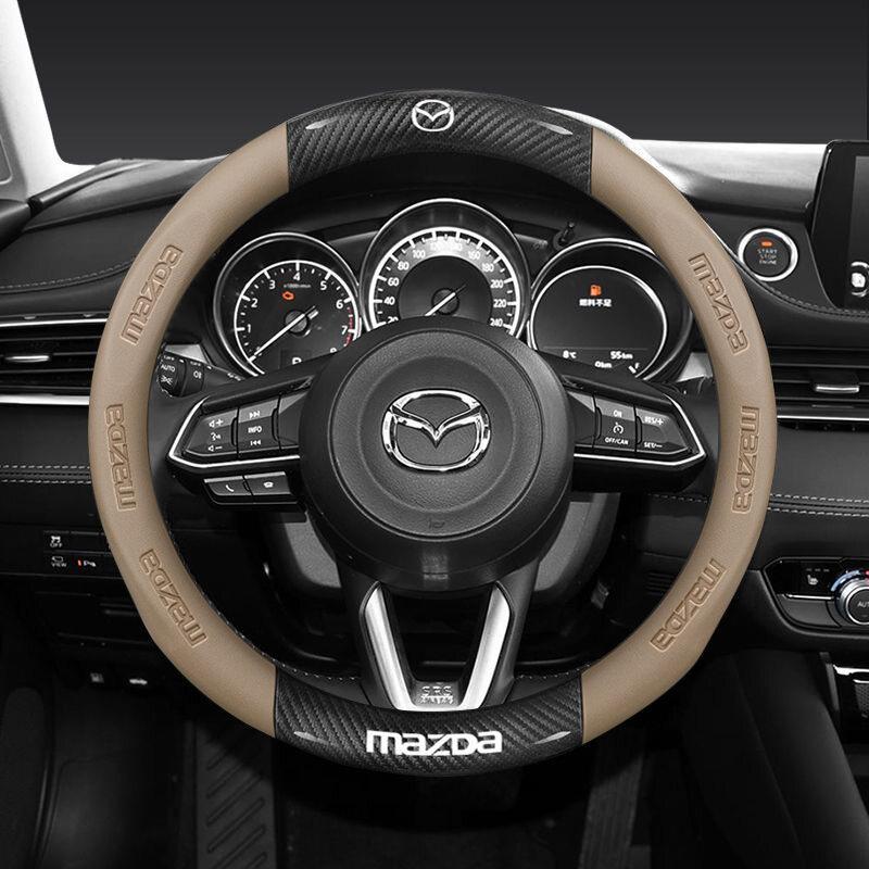 2025 Hot 38CM Carbon Fiber Leather Steering Wheel Cover For Mazda 2 3 CX5 CX30 CX8 CX3 Mazda2 6 5 CX9 BT50 Car Accessories