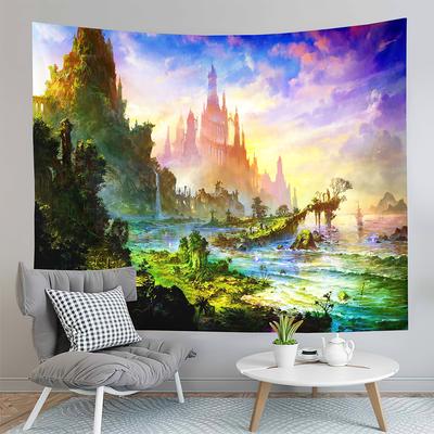 Fantasy Castle Tapestry River Forest Tapestry Fairy Tale World Tapestry Home Living Room Dorm Bedroom Aesthetics Tapestries