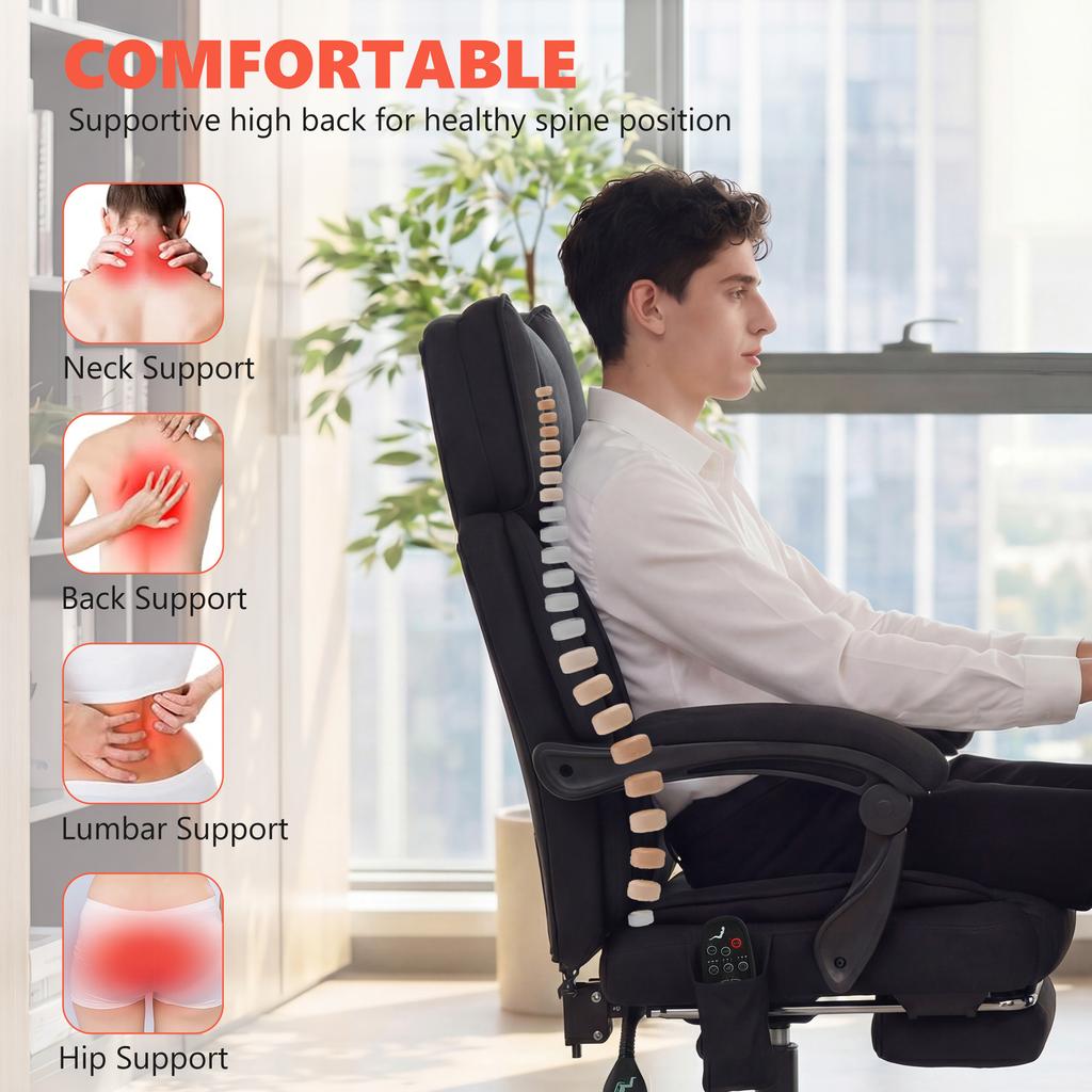 High Back Vibration Massage Office Chair Heated Reclining Computer Chair W/ Adjustable Height, Swivel Wheels, Black