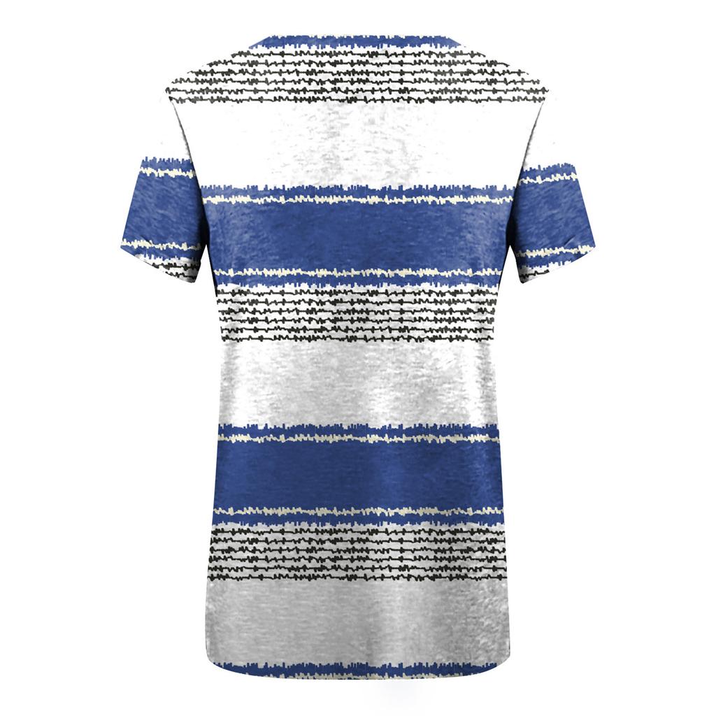 Women's Large T-shirt Summer Casual Print V-neck Short Sleeve Pocket Top