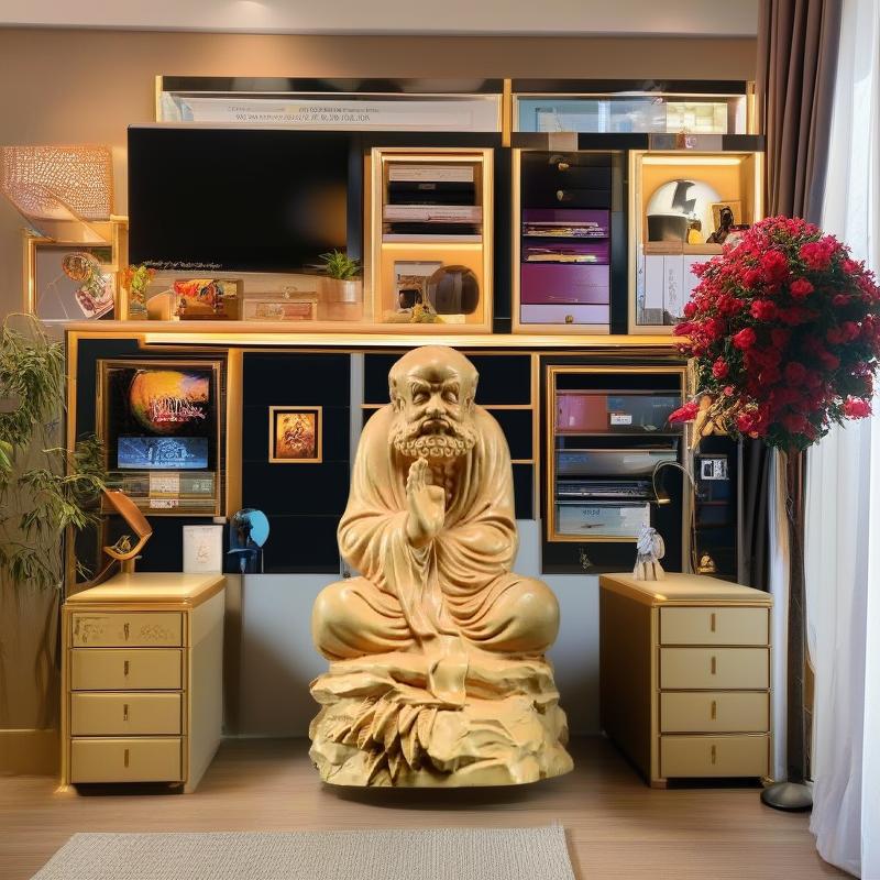 Statua Daruma di Cipresso Naturale Buddha Shakyamuni - fondatore del Buddhismo - Ornamento Statua Feng Shui per Casa Stanza Ufficio