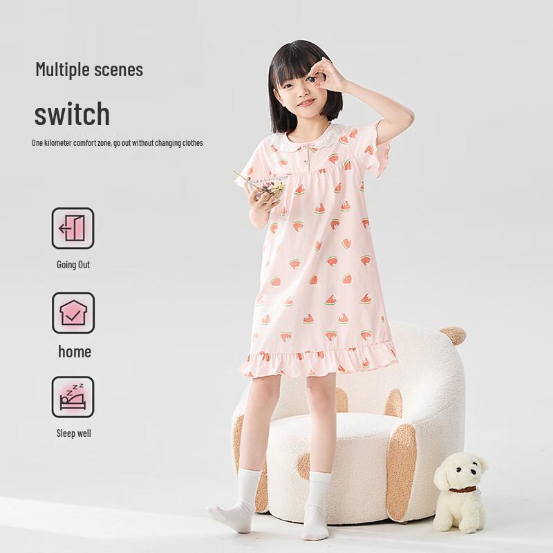 Girls' Spring Summer Thin Cotton Nightgown