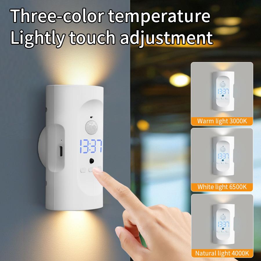 LED Motion Sensor Wall Lamp Dual Head Night Light 3 Color Dimmable Wireless Magnetic Spotlight For Bedroom Closet Stair Lighting