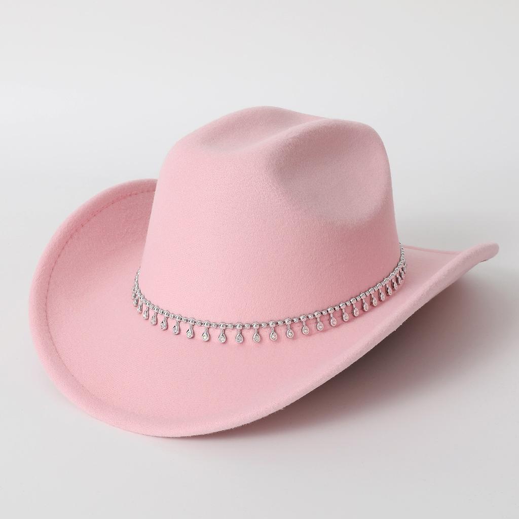 Western Cowboy Top Hat Men's and Women's Rhinestone Water Drop Casual Top Hat Party Jazz Hat