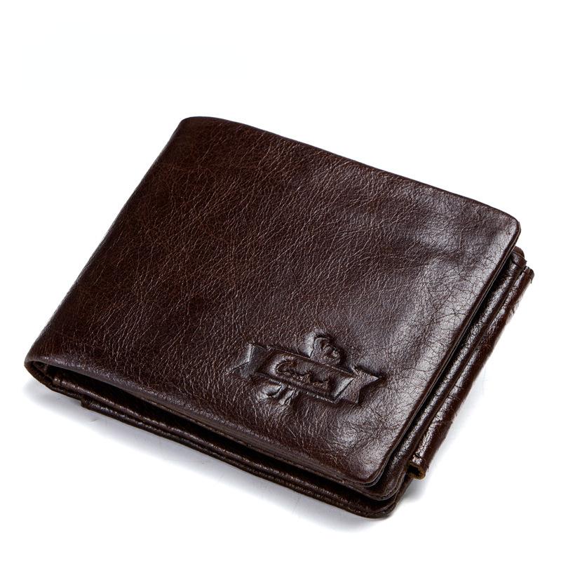 Genuine Leather Engraving Wallet Men Vintage Brand Money Bag Zip Coin Purse Wallets Bifold High Quality Card Holder