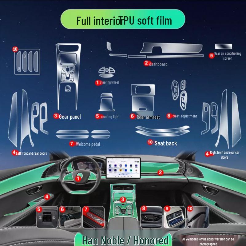 BYD Han Dmi/EV Interior Protective Film for Center Console, Dashboard, Navigation Screen, and Gear Shift.