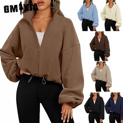 Women's Autumn and Winter Sports Jacket with Stand-up Collar and Fleece Zipper Sweatshirt