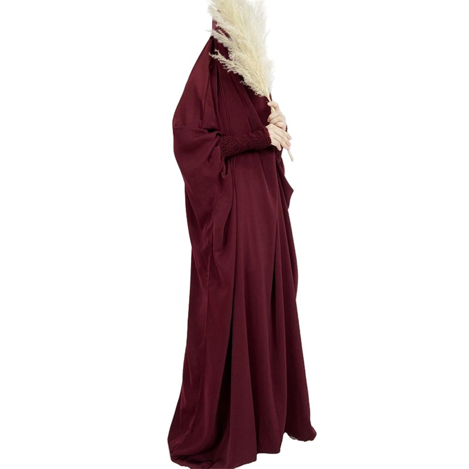 

Длинные платья для мусульманок больших размеров, однотонное повседневное платье с длинными рукавами и эластичными рукавами (Хиджаб включен) One Size винный