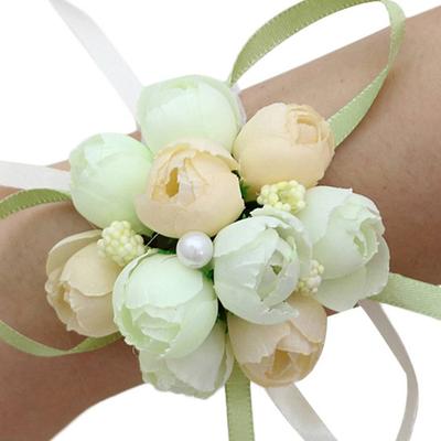 Wedding Party Bridal Bridesmaid Pearl Bracelet Cloth Wrist Hand Flower Corsage