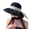 Adjustable Wide Brim French Straw Sun Hat with Lace Trim