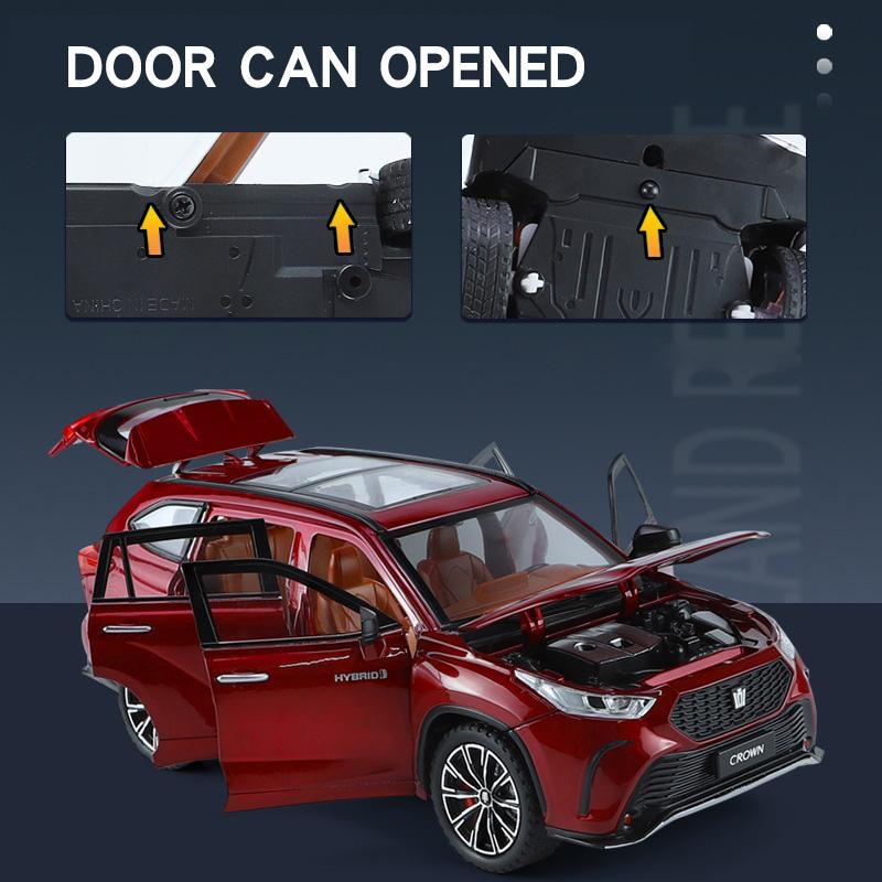 Sfylr8 Diecast 1:24 Toyota Crown Kluger Off-Road SUV Model Car Collection Simulation Sound & Light Vehicle Miniature Car Toys For Boys