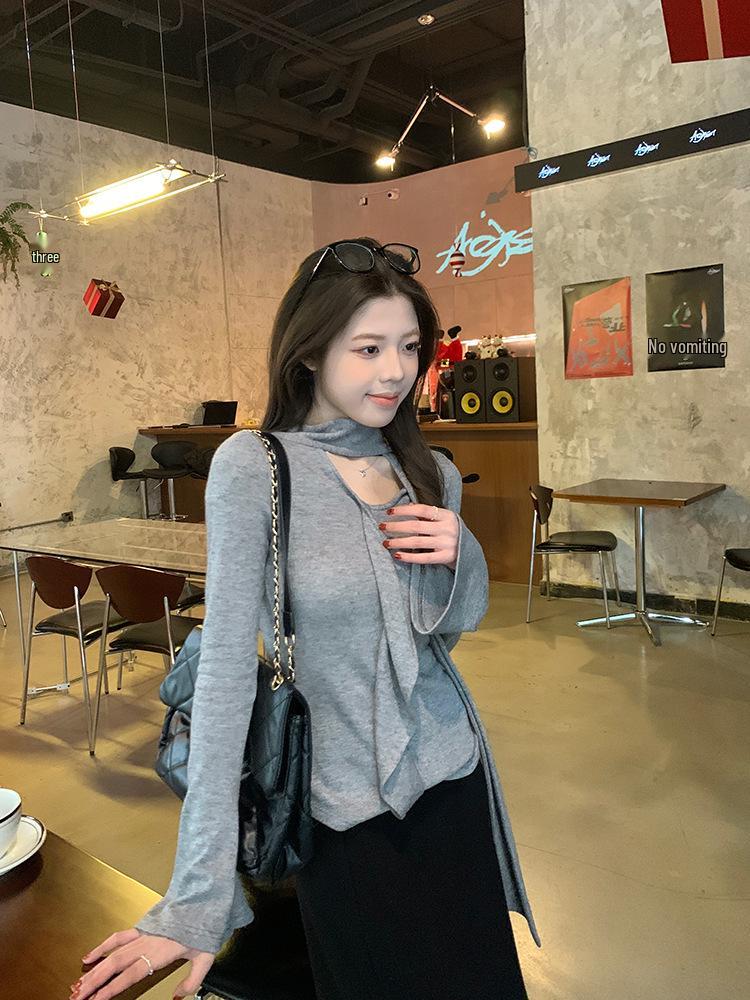 Korean Ruffle Halterneck Flowy Sleeve Slim Fit Top for Women - Chic Spring Arrival