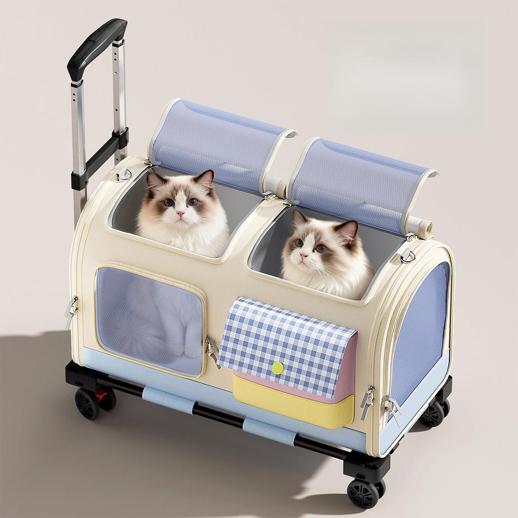 Haustier-Rollkoffer mit großer Kapazität, tragbarer Katzenrucksack, Reisekorb für mehrere Katzen