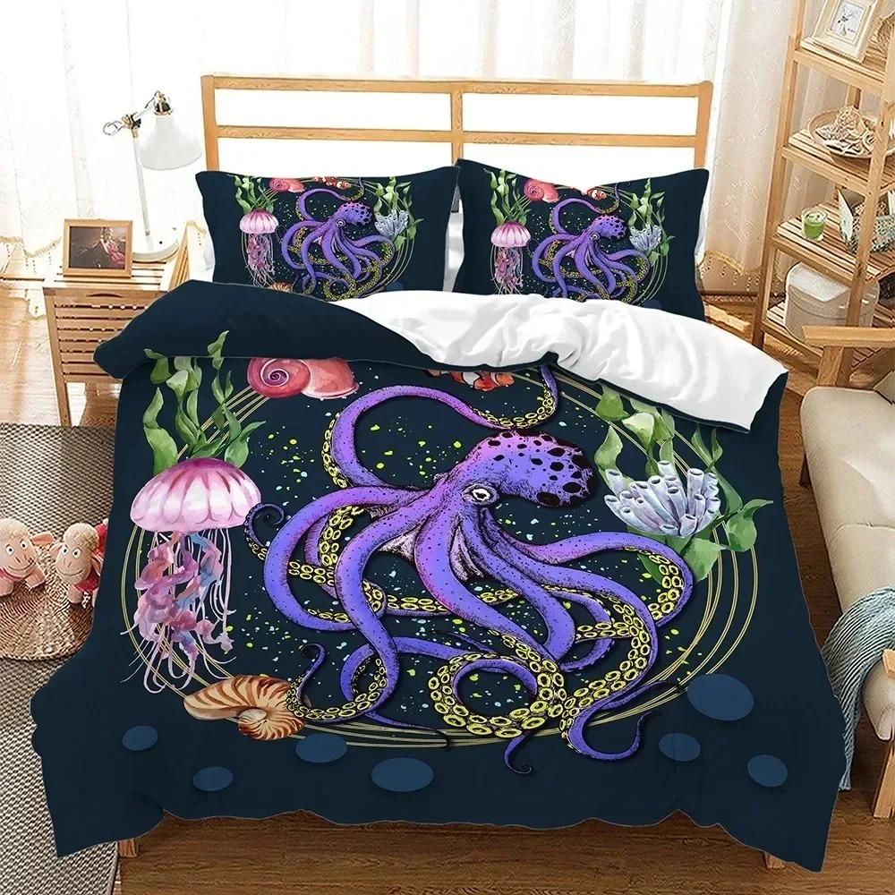 Octopus Sea Turtle Colourful Animal Marine Life Duvet Cover Bedding Set Comforter Linen Pillowcases Single Double King Queen