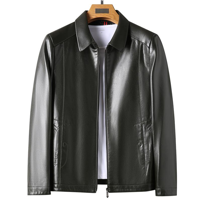 Lederjacke Herren Herbst und Winter Neue Herrenbekleidung Reverskragen Weiche Lederjacke Männer mittleren Alters Locker und lässig
