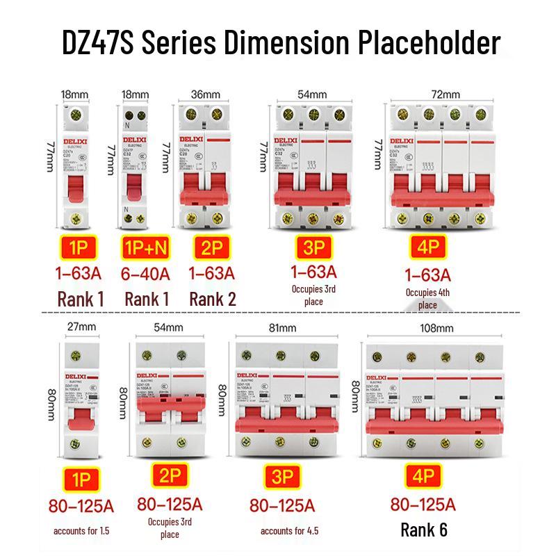 Delixi Air Circuit Breaker: 1P, 2P, 3P, 4P Options for Household and Three-Phase Systems (25A, 32A, 40A, 63A)