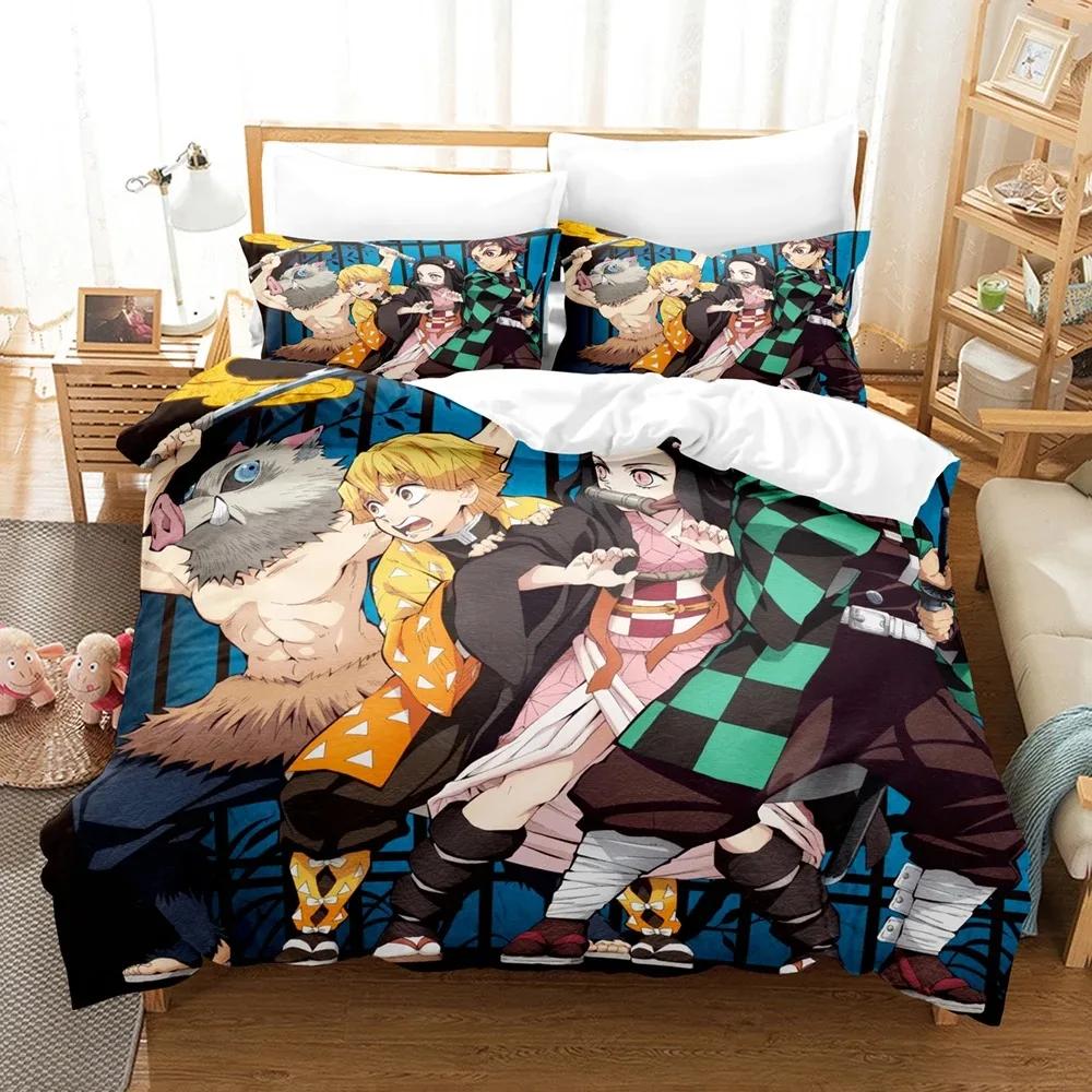 Fashion 3d Printing Anime Demon Slayer Bedding Sets Duvet Cover Set With Pillowcase Twin Full Queen King Bedclothes Home Textile