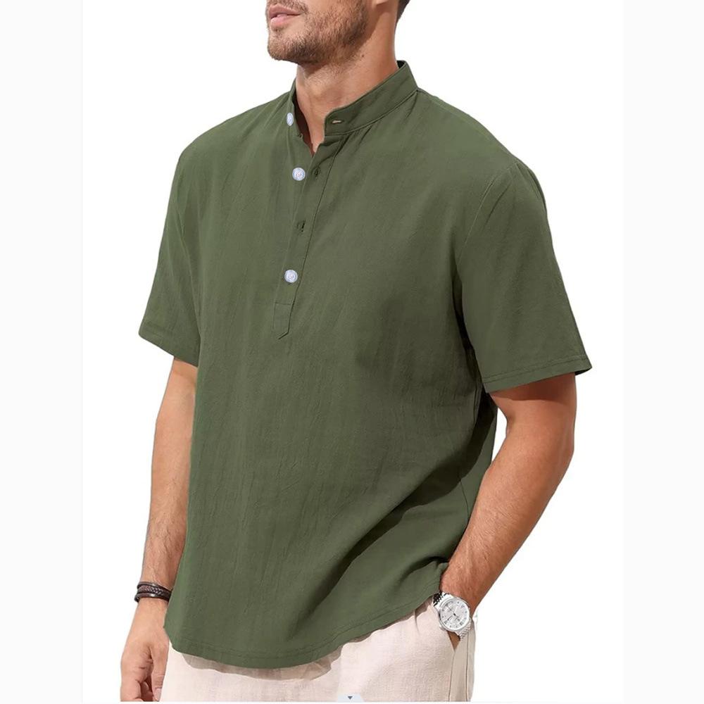 Men's Cotton Linen Henley Shirt Casual Button Down Short Sleeve Tops Shirts Summer Beach T-Shirts for Men Loose Fit Lightweight Breathable Tee Shirts