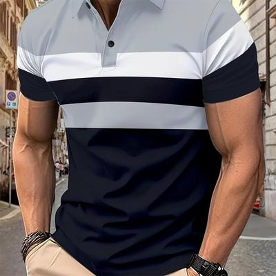 Sports and Leisure Comfortable Color Blocked Men's Polo Shirt, Men's Summer Outerwear