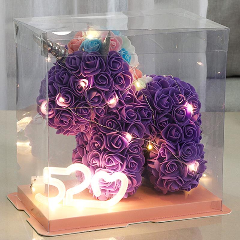 23*23CM Artificial Flower Unicorn with Wings PE Foam Flower Rose Rabbit Valentine's Day Wedding Gift Anniversary Festival Gift Box for Girlfriend
